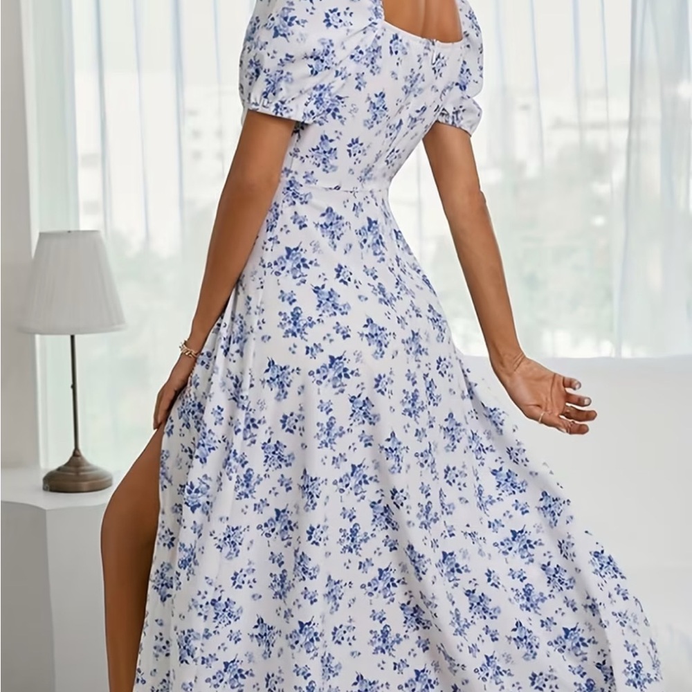 Women Blue Floral Off-Shoulder Dress